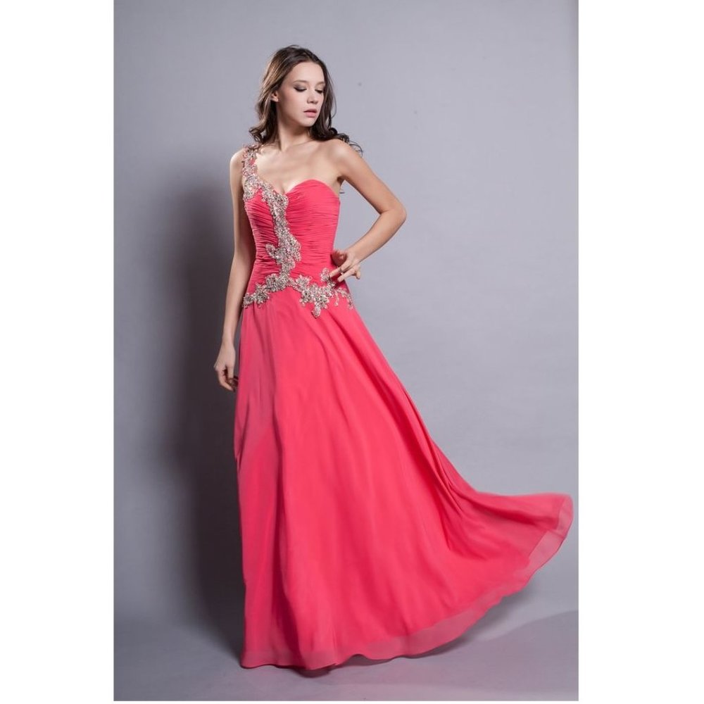 Women's Formal One Shoulder Rhinestones beaded Long Evening Gown prom dress